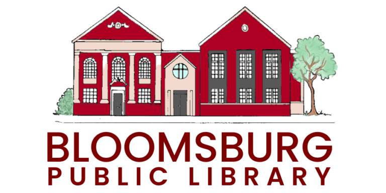 Logo drawing of the Bloomsburg Public Library with the name below.