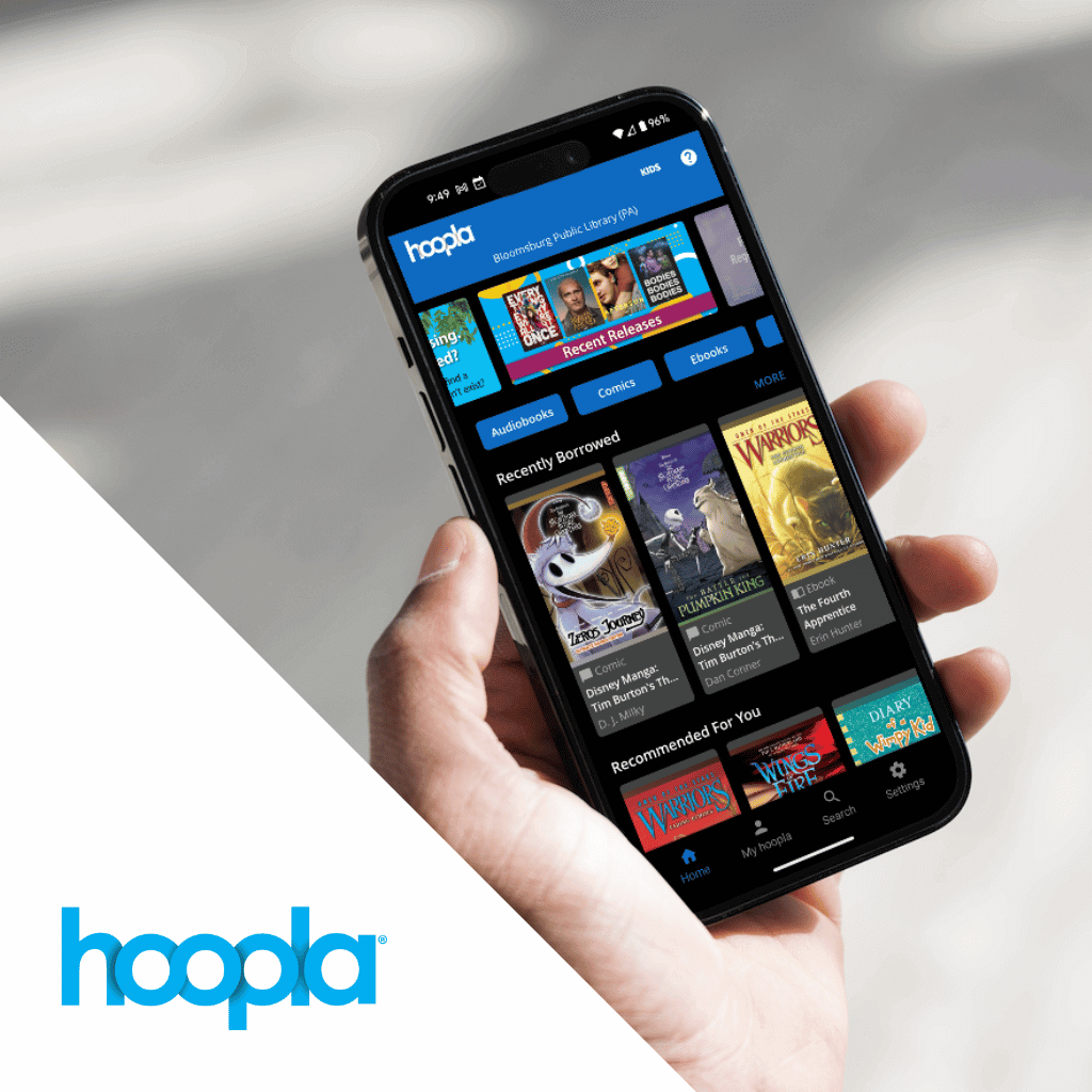 Phone with Hoopla app open