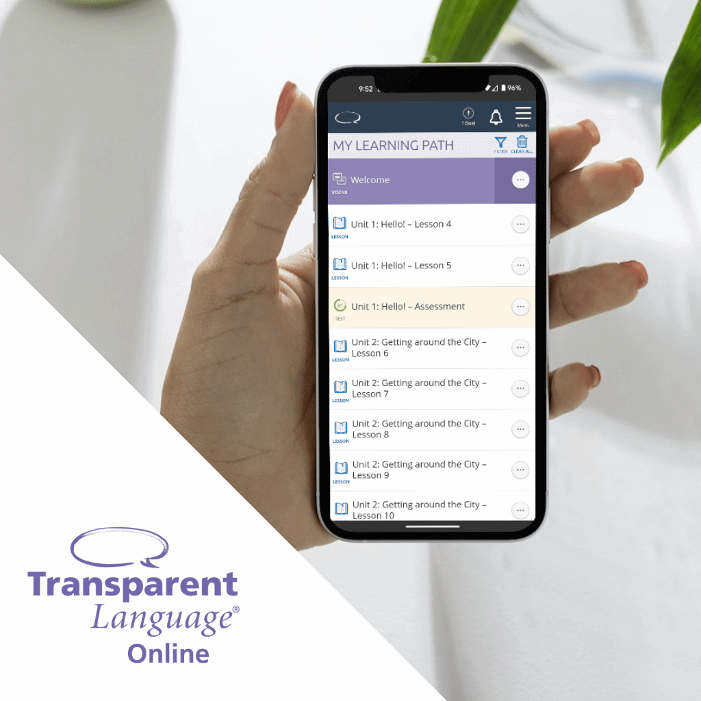Phone with Transparent Language app open