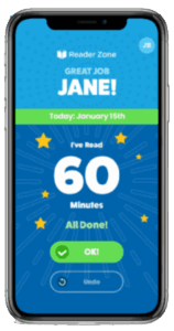 A mobile phone showing a Reader Zone goal screen